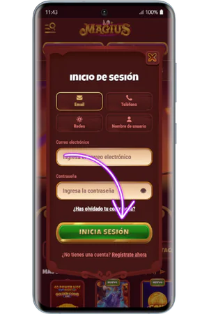 Formulario de registro con opciones de acceso en el casino