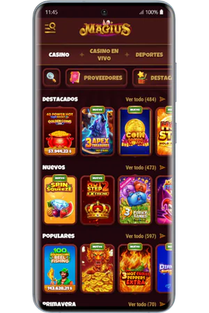 Pantalla de selección de juegos en el lobby del casino