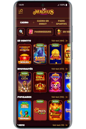 Écran de sélection de jeux dans le lobby de Magius Casino