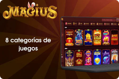 Lobby de Magius Casino España con filtros de categorías y juegos destacados