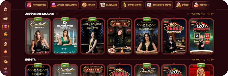 Mesas de dealers en vivo y game shows en Magius Casino Es