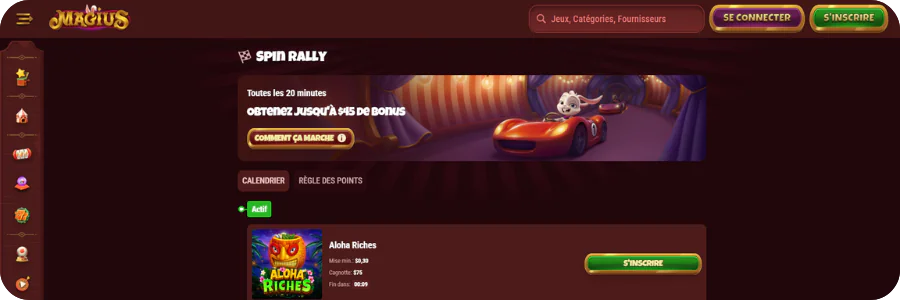 Compétition de classement hebdomadaire Spin Rally sur Magius France