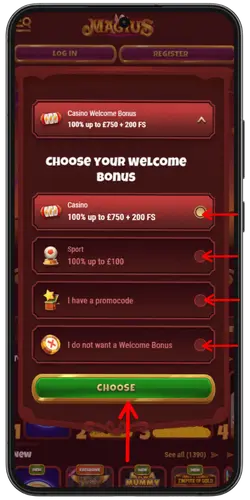 Magius Casino Claim the welcome promotion