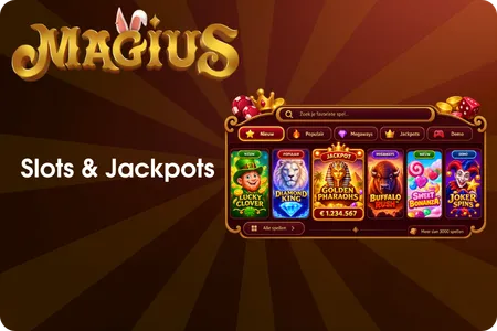 Slots, jackpots en spelcategorieën in de Magius Casino lobby.