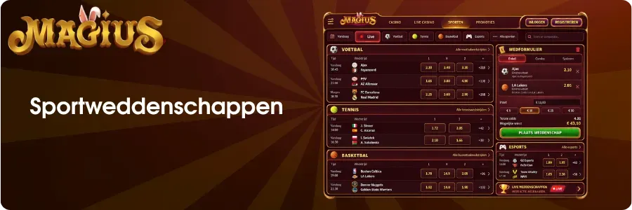 Sportweddenschappen, live betting en esports bij Magius Casino online.